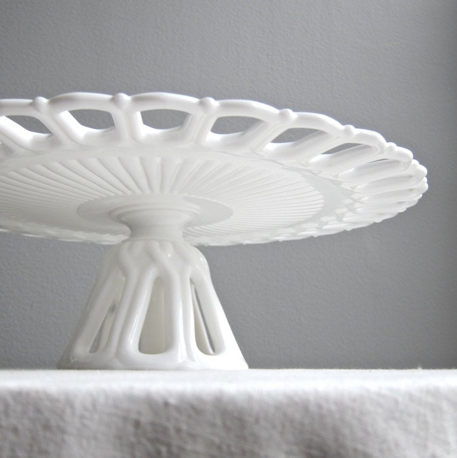 Milk Glass Cake Stand by Fostoria in the Arlington Pattern 1950s