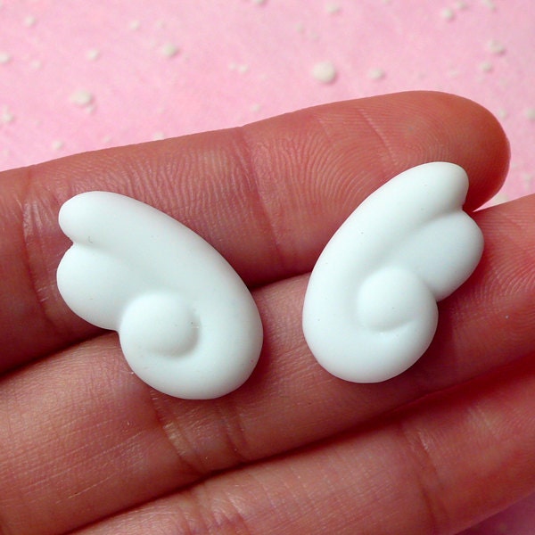 White Wings Cabochon (1 Pair) 20mm x 12mm Kawaii Cabochon Scrapbooking Cell Phone Deco Earring Making Decoden CAB183