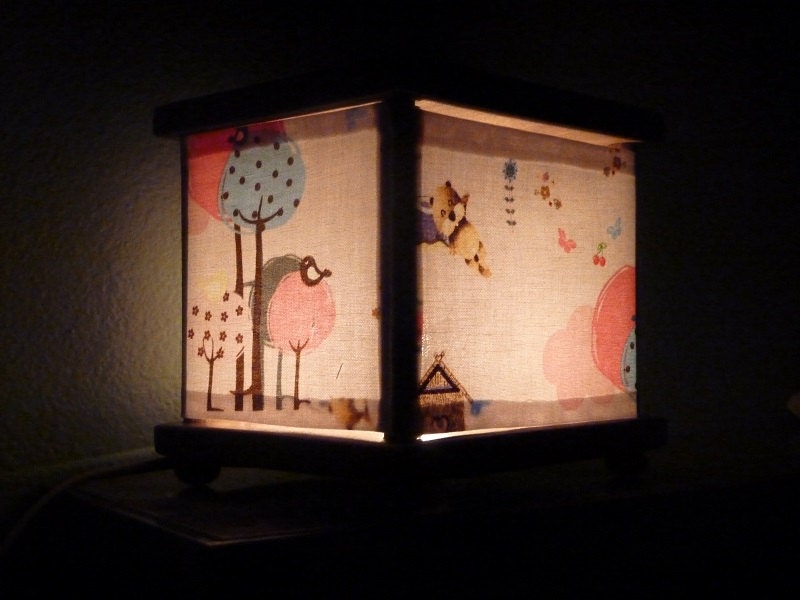 Night Light Pale Pink Night Light Lamp with Bird Houses Trees Animals