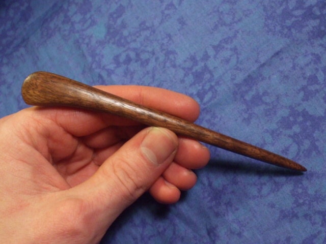 Hand carved hair stick shawl pin in black walnut wood