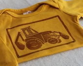 Long Sleeve Backhoe Loader Lino Cut Shirt, Hand-Dyed, Hand-Printed