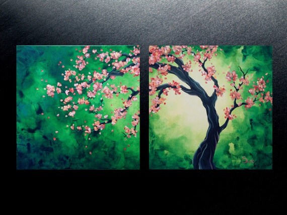 Items similar to Original abstract pink cherry blossom tree painting