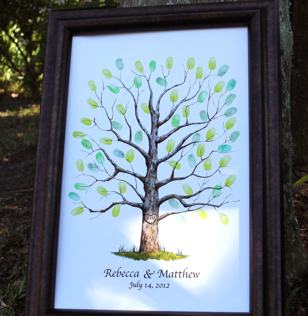 Wedding Guest Book Alternative - Hand drawn Wedding Guest book Fingerprint Tree - Watercolor wedding tree 12x18