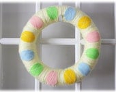 Spring Yarn Wreath Yellow Pink Green Blue Pastel Easter Eggs