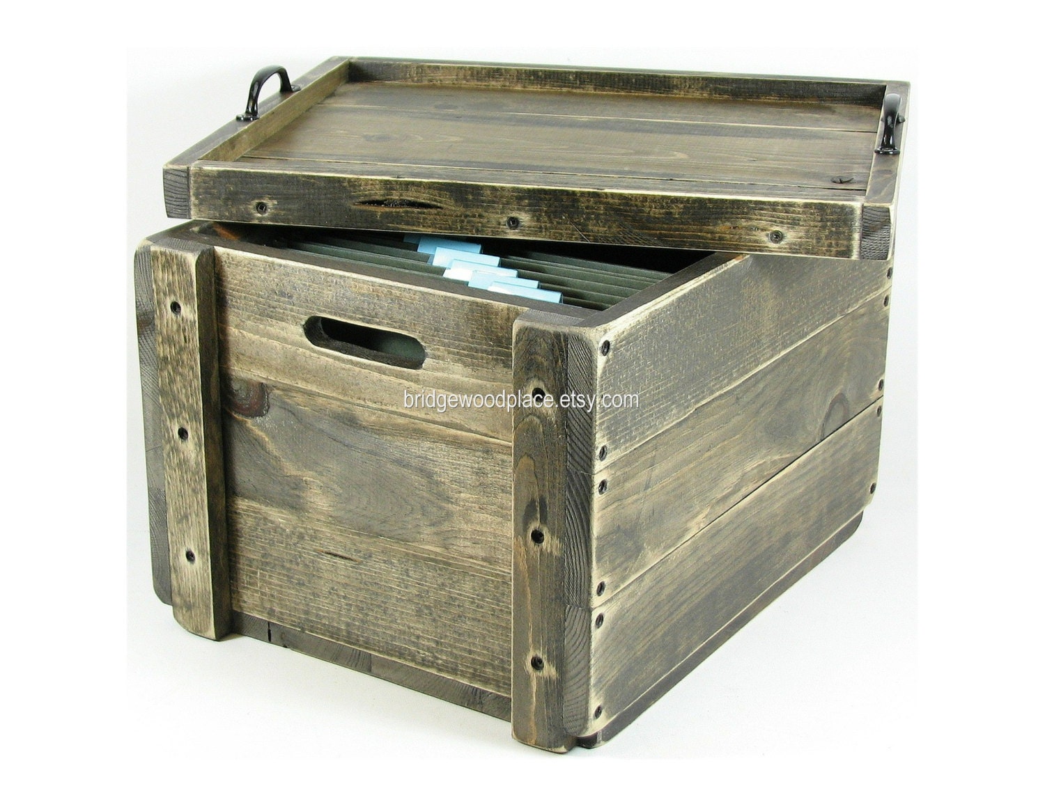 Wooden Crate Table Rustic Wood Filing Box Reversible Serving Tray Lid Office File Organizer Monogramming Available