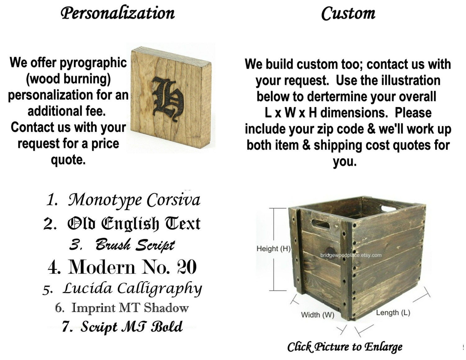 Wood Crate Wooden Box Storage Tote Rustic Decor Custom Crate Sizes and Wood Burning Monogram Available