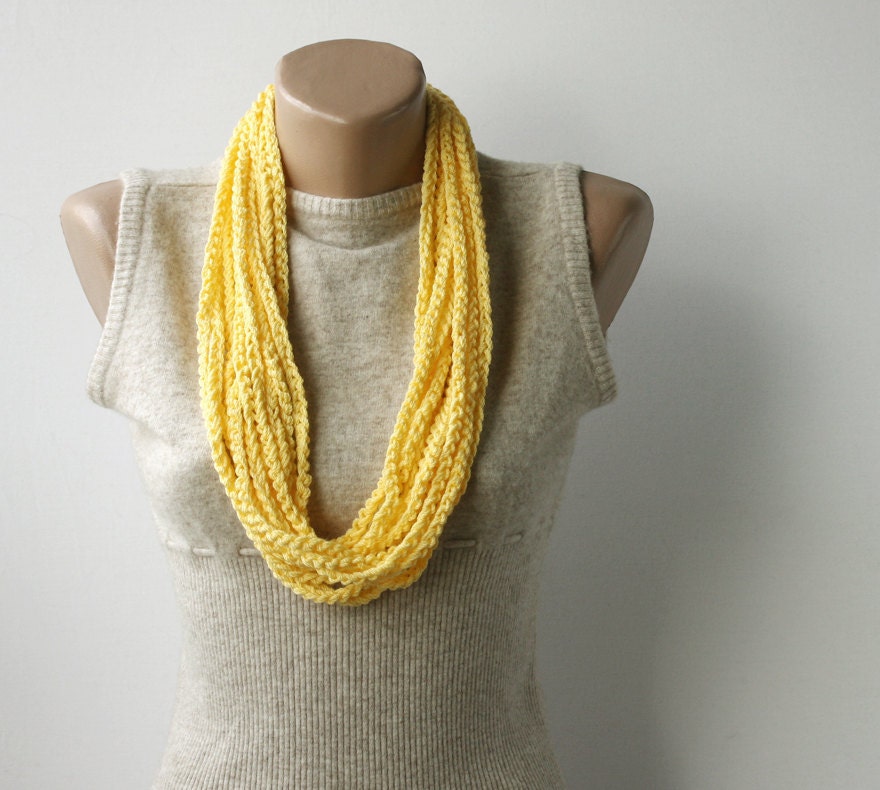 Summer Scarf  Yellow skinny scarf Infinity scarf necklace spring fashion vegan
