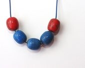 Nautical necklace - summer necklace - red and blue wooden beaded modern necklace - minimalist beach jewelry