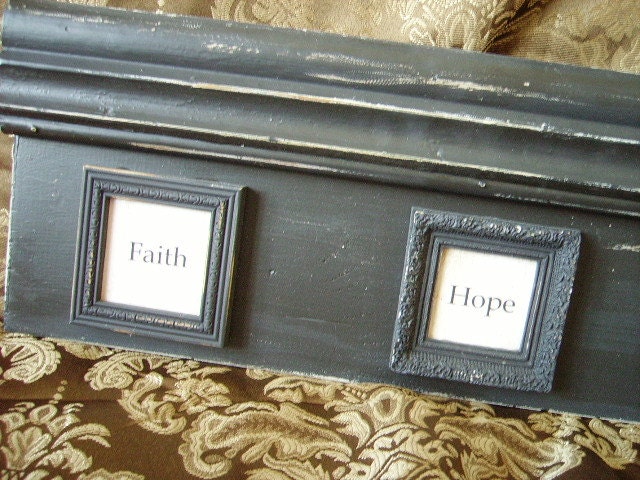 Shabby Cottage, faith hope love, wall decor, black distressed, chippy,salvaged wood, recycled
