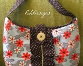 Vintage Inspired Ruffle Front Purse Handbag Tote- Medium- Red Blue Polka Dots Floral
