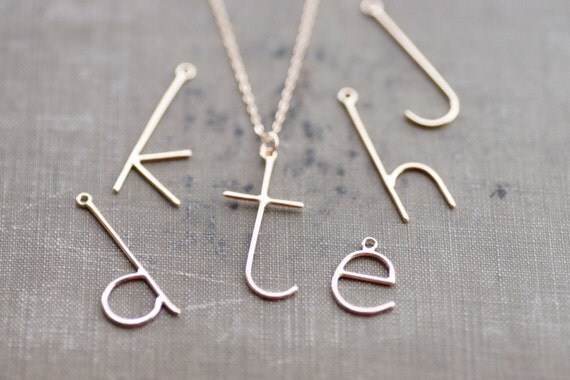 Custom Initial Monogram Letter Necklace in 14 Kt Goldfill with Chain