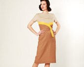 30% OFF - Vintage 50s Dress - 1950s Color Block Dress - Yellow Wrapped Neutrals