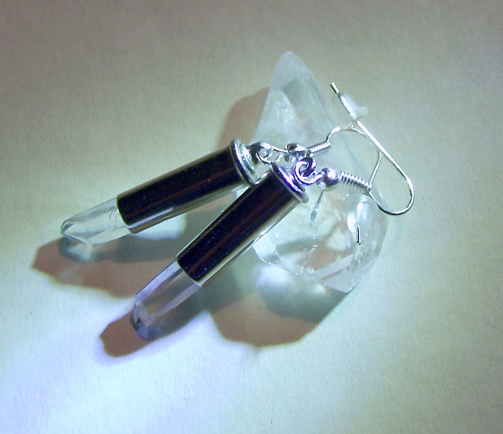 Silver Bullet Quartz Crystal Earrings