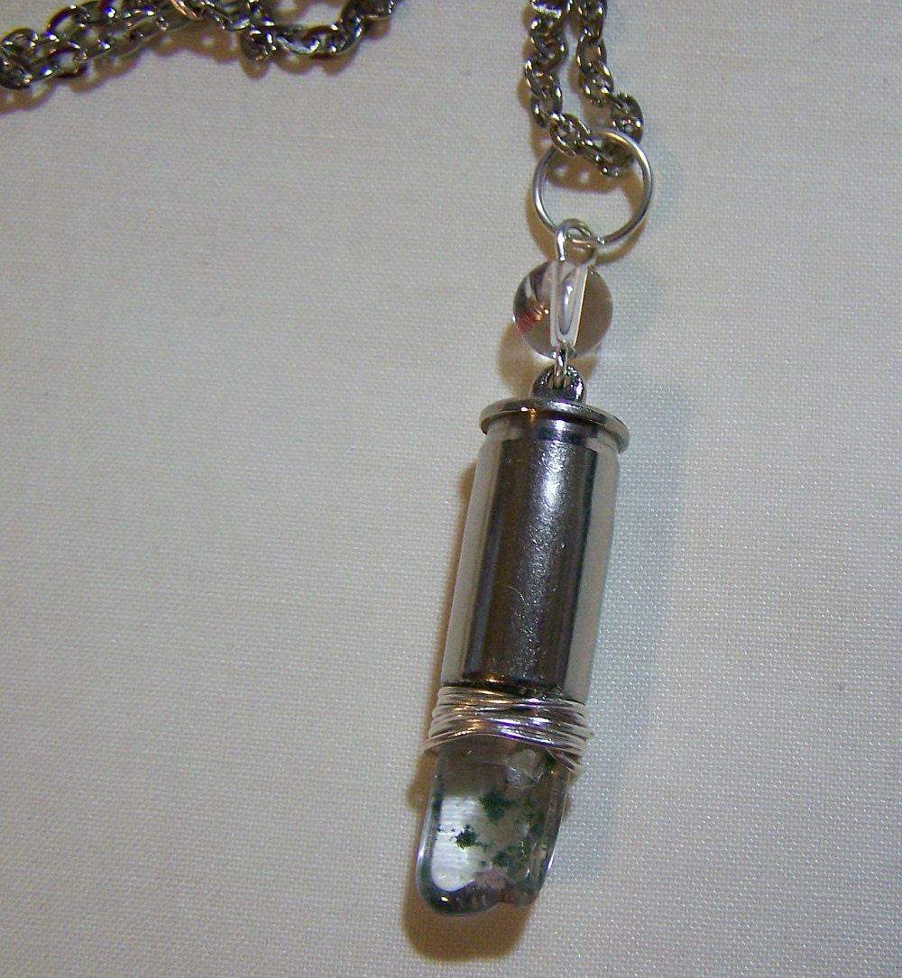 Green Phantom Quartz Crystal Bullet Pendant