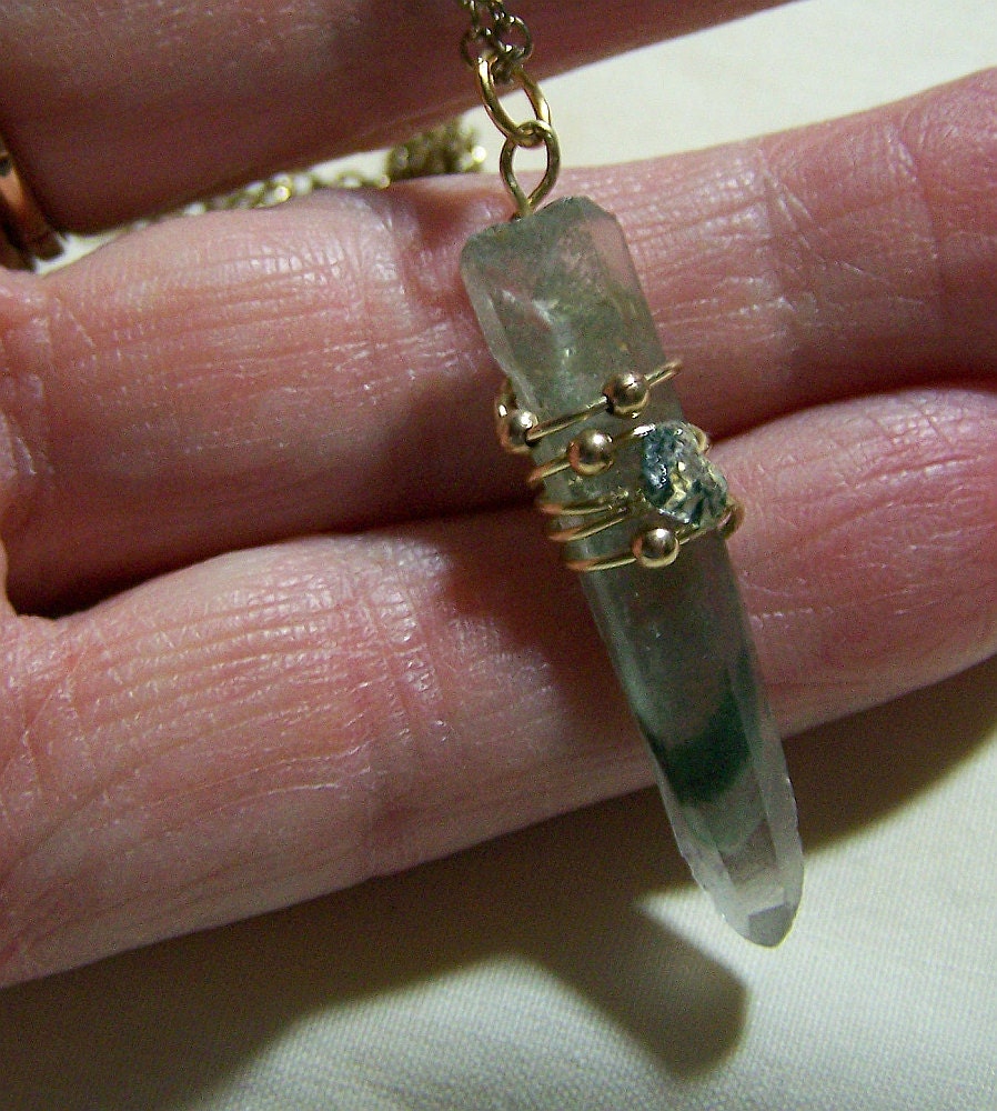 Green Phantom Quartz Crystal Wire Wrapped Pendant