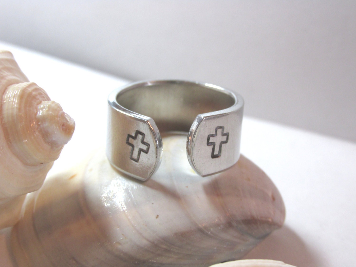 Cross Stamped Adjustable Thumb Ring Stock Number Ring 515V