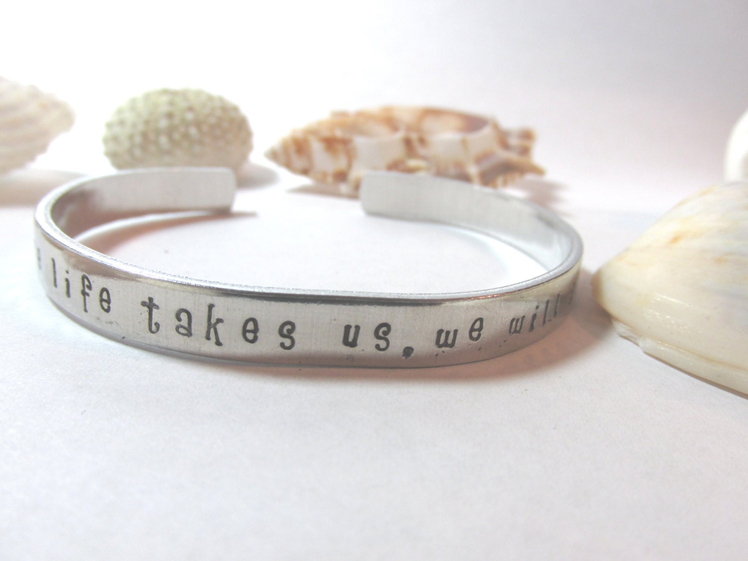 No matter where life takes us, we will always be sisters Silver Toned Hand Stamped Bracelet (N2013I)