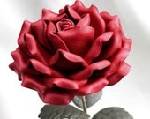 Red Leather Rose Large Third Wedding Anniversary Gift Long Stem Leather Rose Flower Valentine's Day 3rd Leather Anniversary