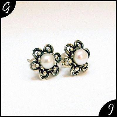 Beautiful Gumush Handmade Stud Earrings FILIGREE 925 Sterling Silver White Pearl