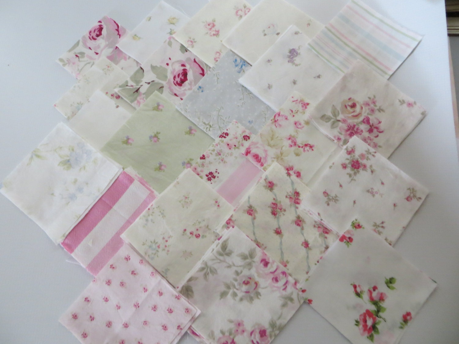 Simply Shabby Chic Roses Quilt Squares-Rachel Ashwell-4 inch-24 Different Pretty Patterns-102 Squares