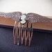Double angel wing Victorian style cameo steampunk aged sterling silver brass hair comb