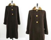 1940s Swing Coat Deco Melton Wool Fur Coat M L