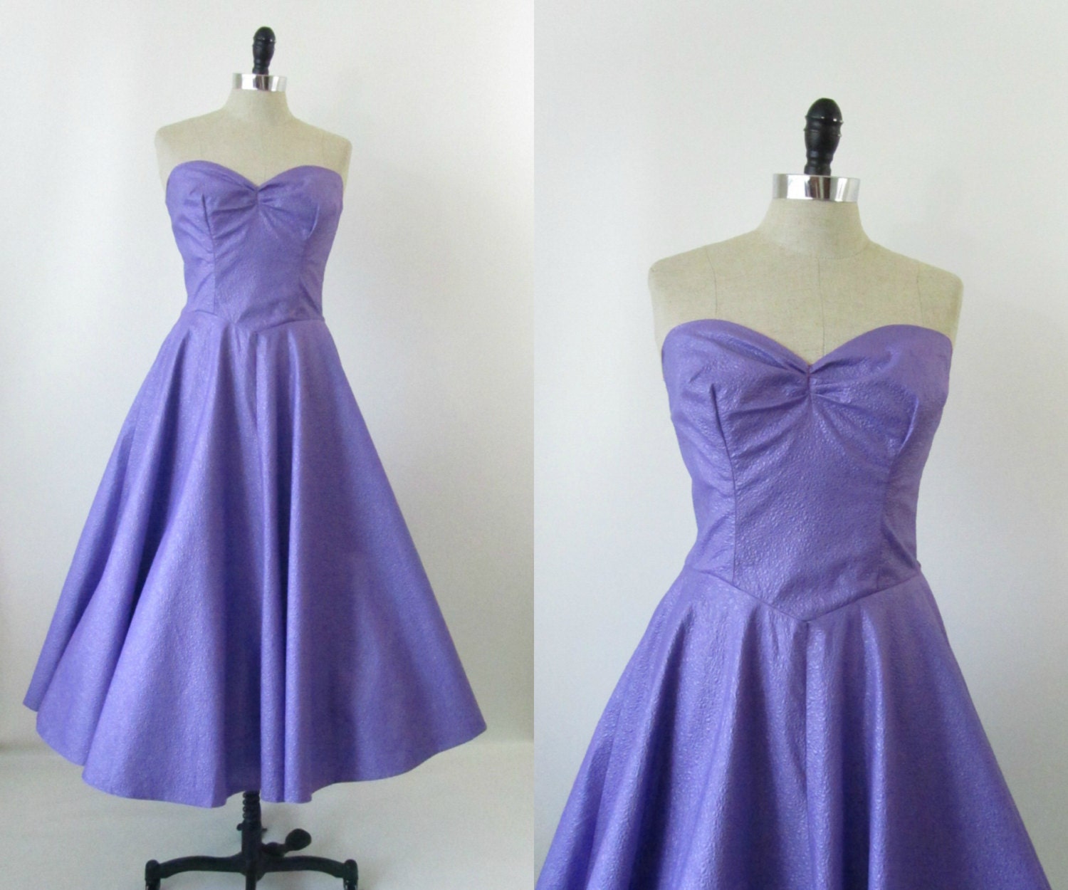 Vintage 1950s Dress Strapless Prom Party Gown with Bolero Violet Purple Plisse S M