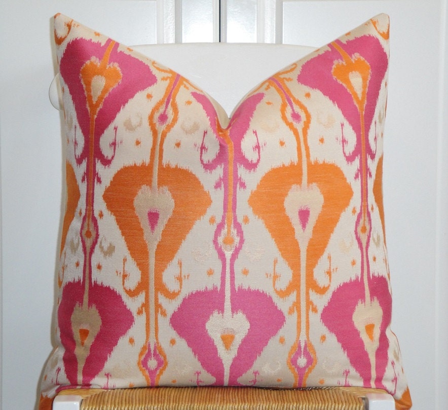 Decorative Pillow Cover - 20 x 20 - IKAT -  Accent Pillow - Throw Pillow  - Orange - Pink