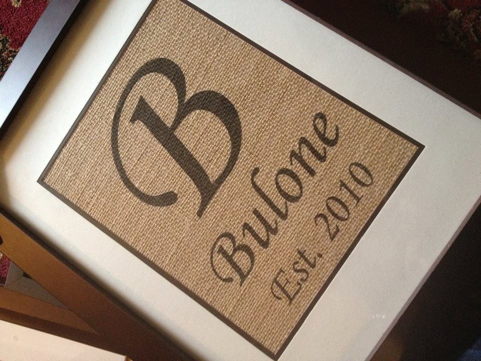 Personalized Monogrammed Framed Burlap Print Wedding