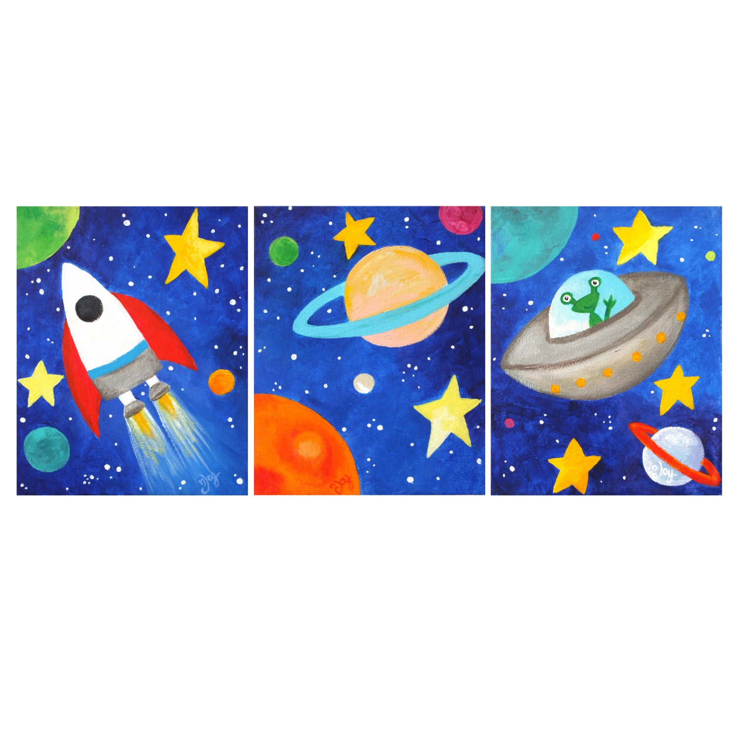Kids Wall Art PRINTS, Three Space Themed 8x10's, Soler System Decor