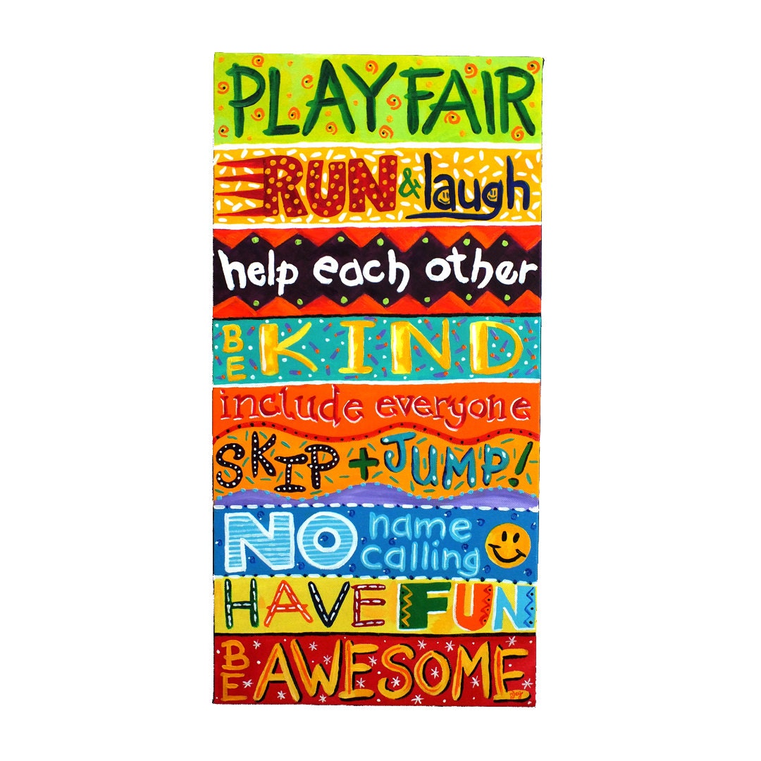 Kids Wall Art, PLAYROOM RULES, 12x24 canvas, Art for kids rooms and playrooms