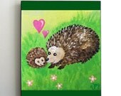 Nursery Decor Art PRINT, Mama hedgie and baby, 8x10 Whimsical Hedgehog Wall Art for Kids Room