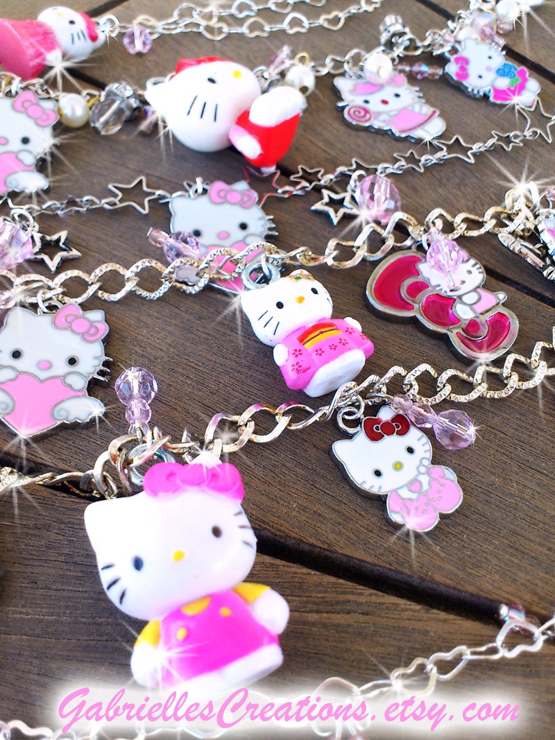 Hello Kitty Charm Bracelet - Cute Kawaii Sweet Miniature Colorful Pink - Girl Girly Jewelry Gift Sweet Cat Original OOAK Handmade Unique