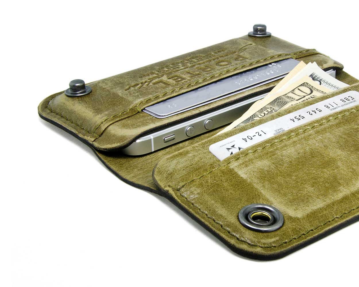 RETROMODERN aged leather iPhone wallet - - OLIVE