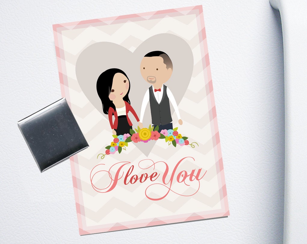 I Love You Printable Custom Cartoon Portrait 2-person couple digital card