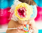 Candy shop headband, first birthday, photo shoot, yellow aqua pink