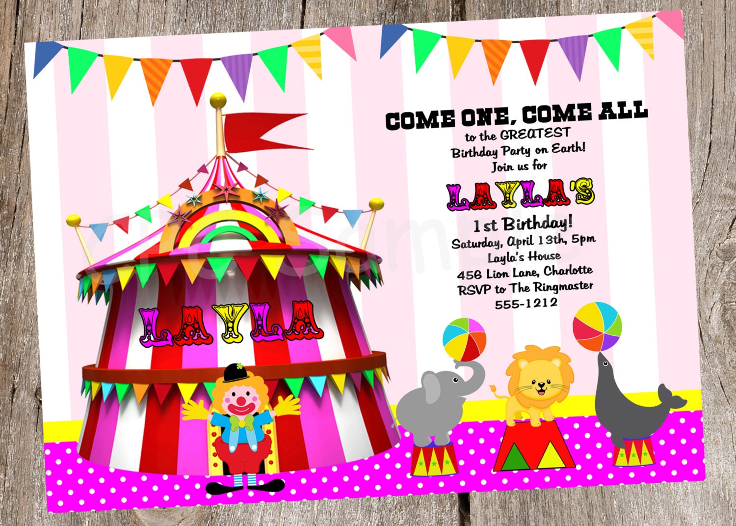 1st Birthday Circus Birthday Party Invitations Circus Birthday Invitation  Printable or Printed