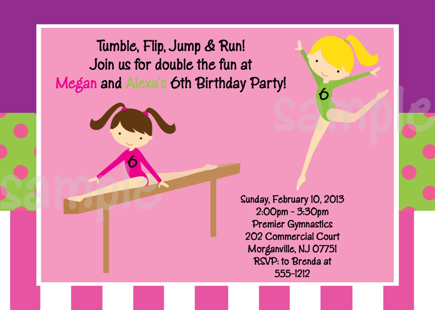 Gymnastics Birthday Invitation Gymnastic by CutiesTieDyeBoutique