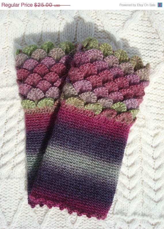 ON SALE Crocodile Stitch Crochet Wrist Cuffs Wrist Warmers Handmade in Ireland
