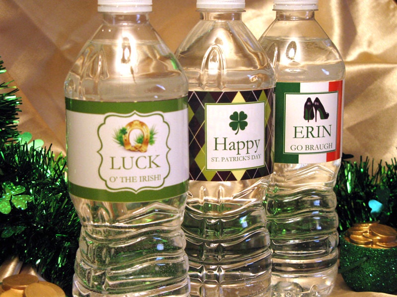 ST. PATRICKS Patty IRISH Day Favors - personalized water bottle labels