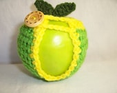 Handmade Crocheted Apple Cozy in Spring Green Color with Bright Yellow Trim - BooBoosAttic