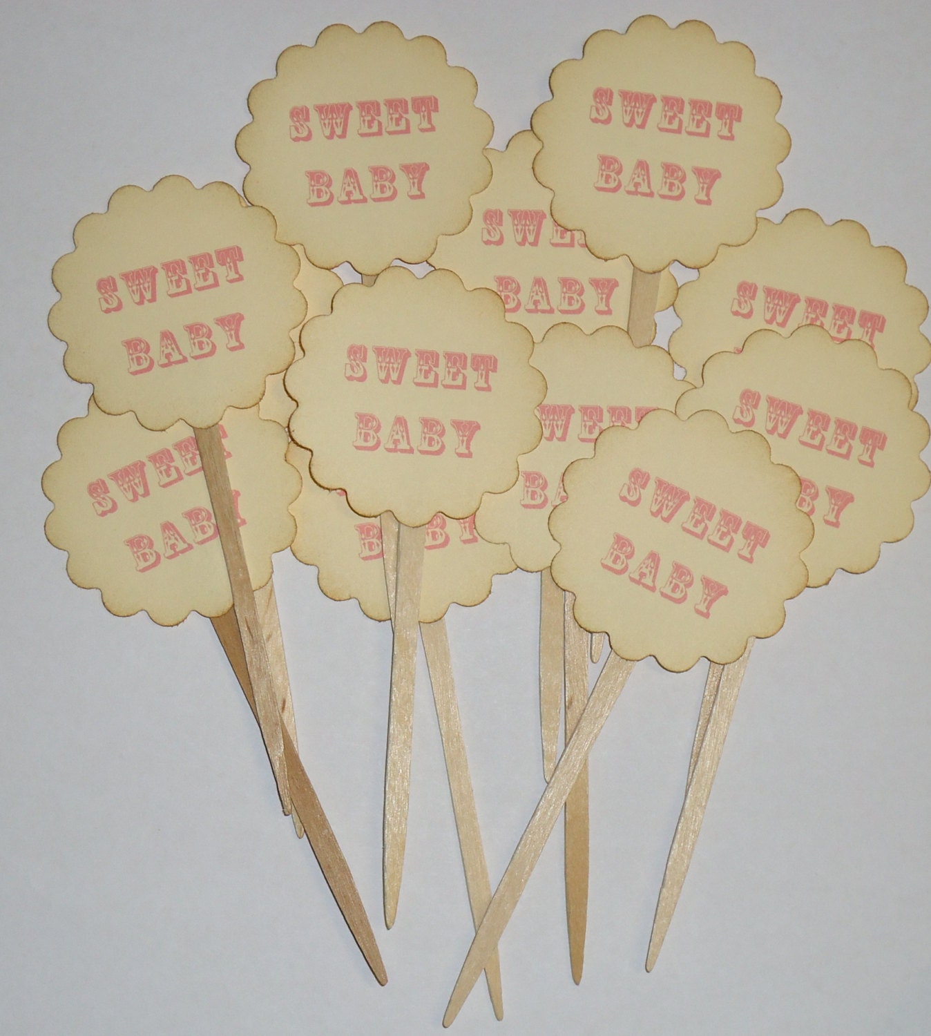 Set of 12 Sweet Baby Cupcake Toppers Food Picks Cup Cake Sticks for Baby Shower Choose Boy or Girl