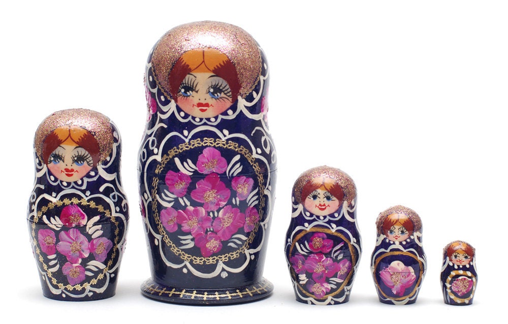 5 Authentic Russian  Nesting dolls with flowers Matryoshka, free shipping