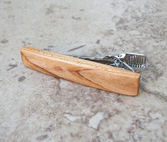 Cherry Wood Tie Clip - Rustic Wooden Tie Bar - 766