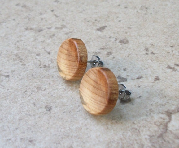 Spalted Maple Wood Stud Earrings, Natural Wood Earring  - 1/2" - 938