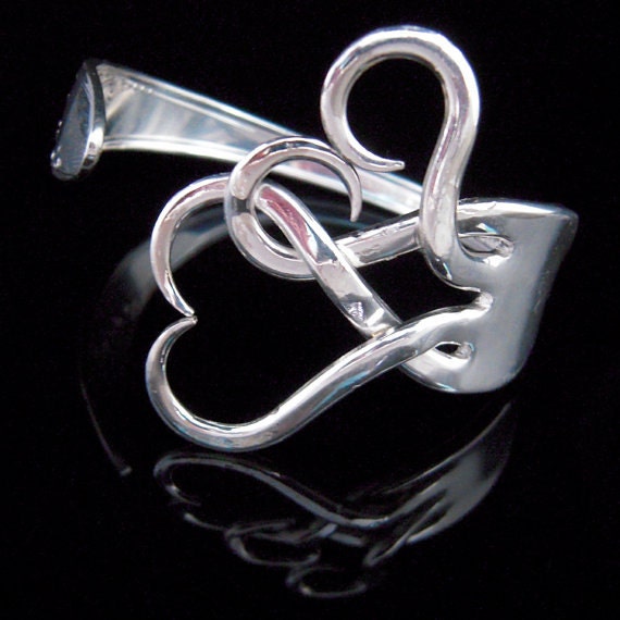 Fork Bracelet, Eco Friendly Sustainable, Recycled Jewelry in Intertwining Hearts Design