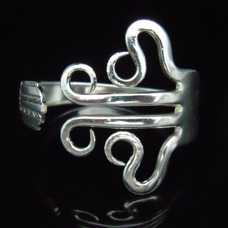 Recycled Fork Bracelet, Eco Friendly Silverware Jewelry in Curly Design Number Three