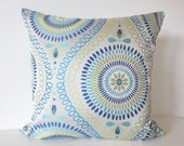 Decorative pillow cover - 20x20 - Medallion - Silver - Blue - Citrine - Medallion Throw - Throw Pillow