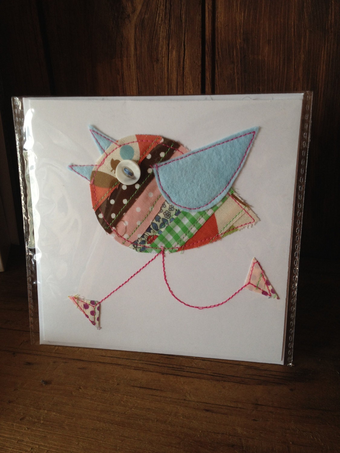 Funky patchwork bird card