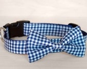 Navy Gingham Bow Tie Dog Collar